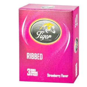 Tiger Ribbed Strawberry Flavor Condom 3's Pack